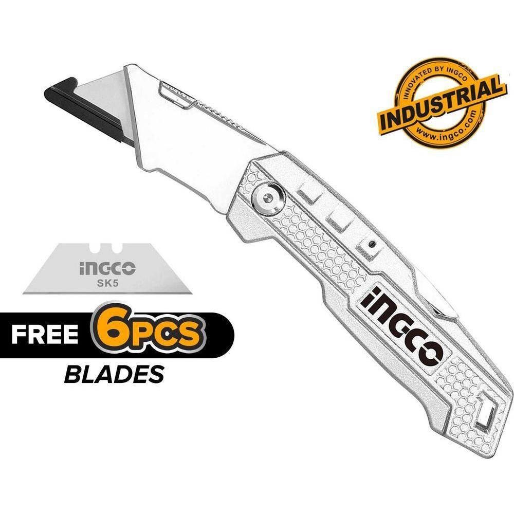 Ingco HUK6138 Folding Cutter Knife (+5 blades) - KHM Megatools Corp. Ingco HUK6138 Folding Cutter Knife (+5 blades) - KHM Megatools Corp.